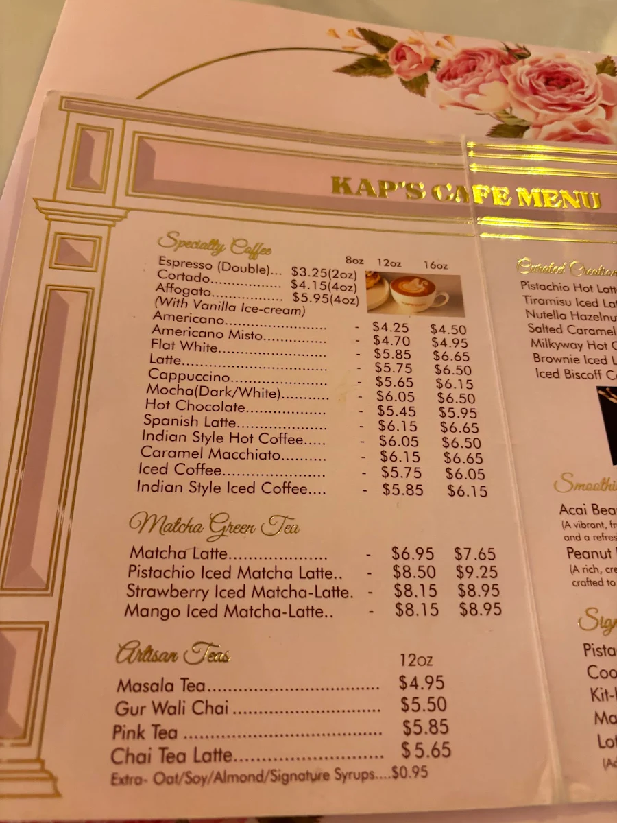 Menu, Kap's Cafe