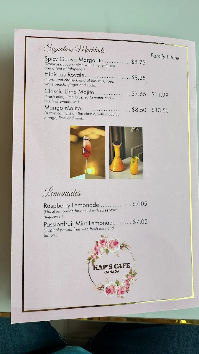 Menu, Kap's Cafe