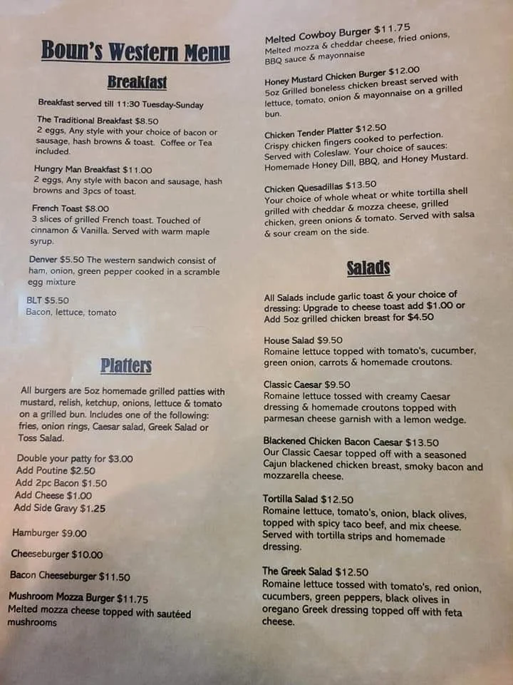 Menu, Boun's Lao Street Eatery