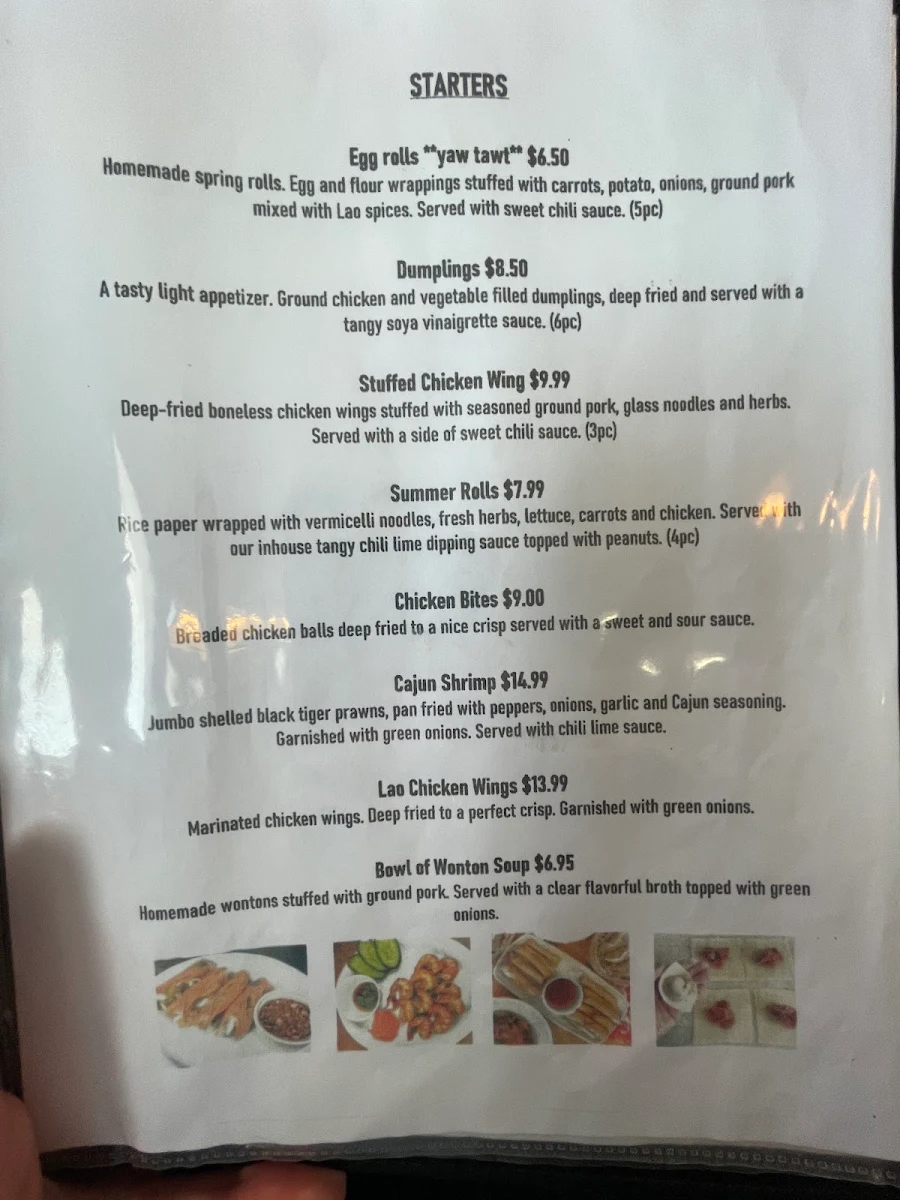 Menu, Boun's Lao Street Eatery