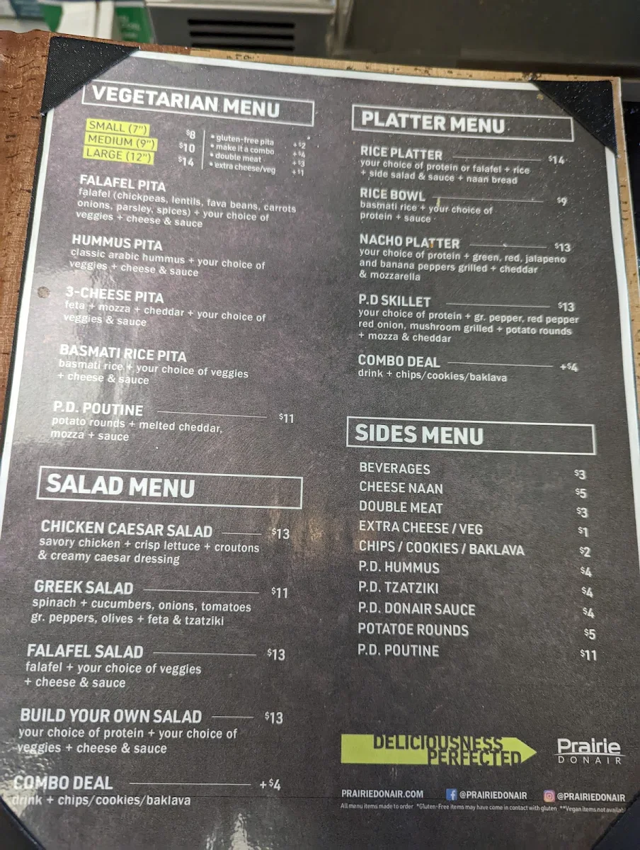 Menu, Prairie Donair Downtown