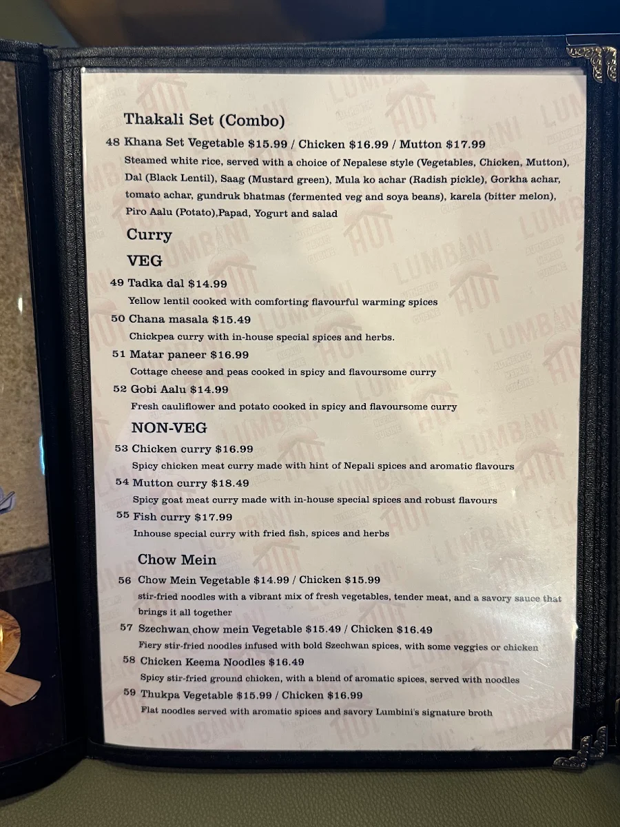 Menu, Lumbini Hut: Best Indian Nepali and Hakka Restaurant