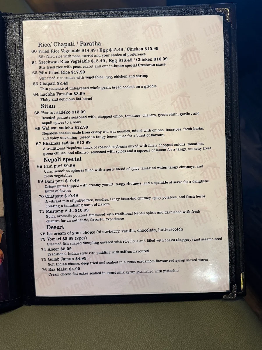 Menu, Lumbini Hut: Best Indian Nepali and Hakka Restaurant