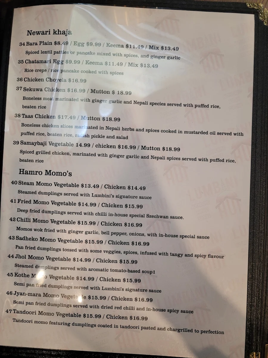 Menu, Lumbini Hut: Best Indian Nepali and Hakka Restaurant
