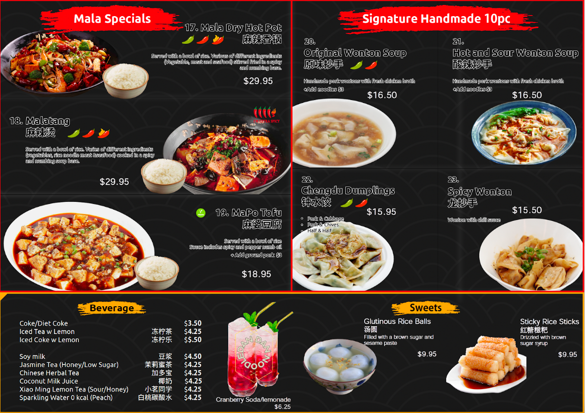Menu, Dan Dan Noodle