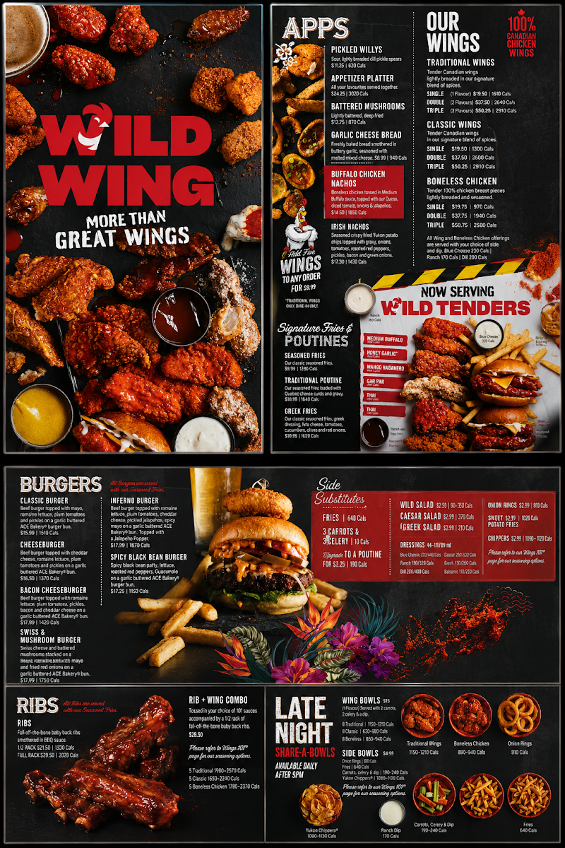 Menu, Wild Wing Bayview Leaside