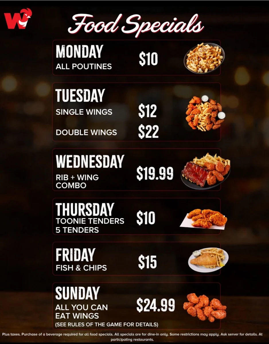 Menu, Wild Wing Bayview Leaside