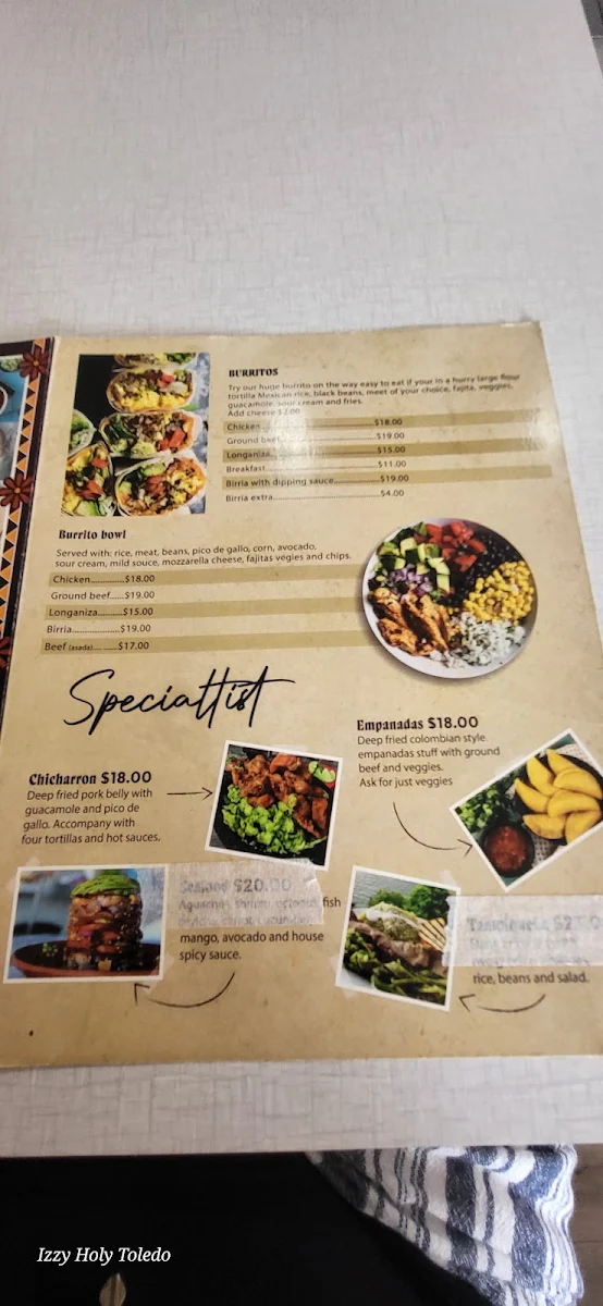 Menu, Mexican House Downtown