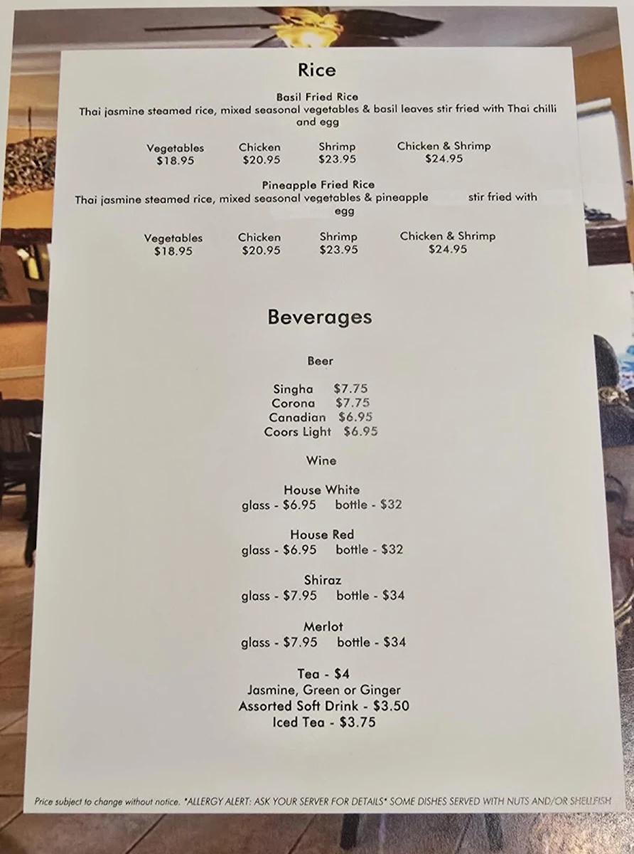 Menu, Bualai Taste of Thai