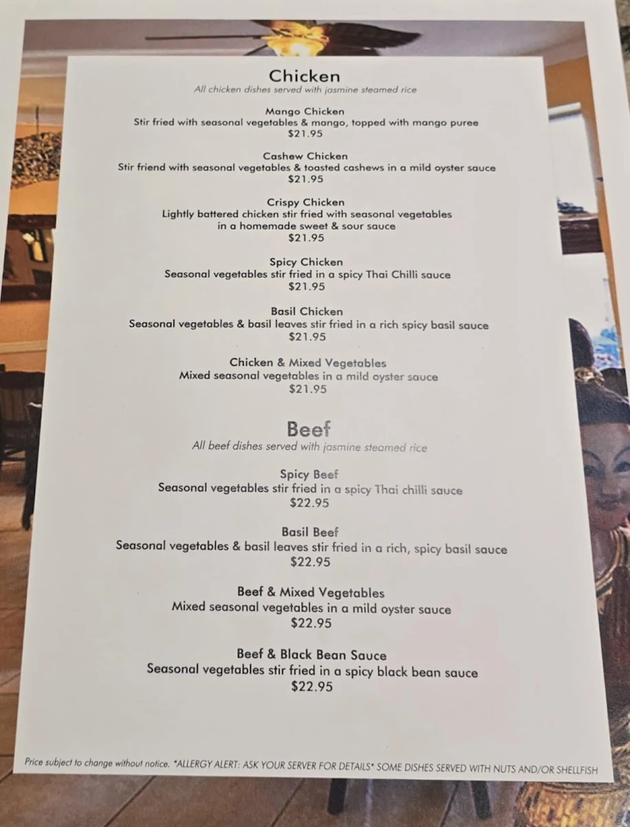 Menu, Bualai Taste of Thai