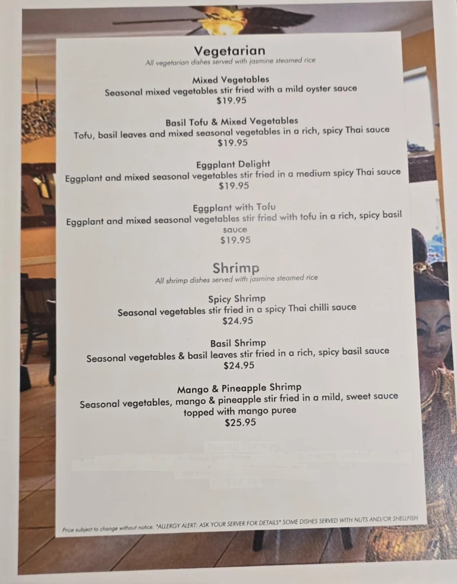 Menu, Bualai Taste of Thai