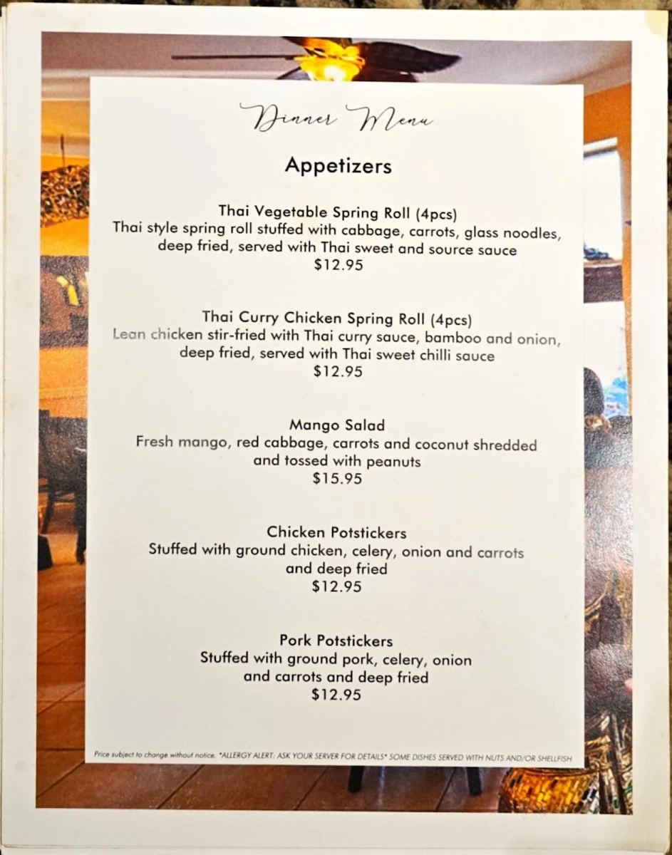 Menu, Bualai Taste of Thai