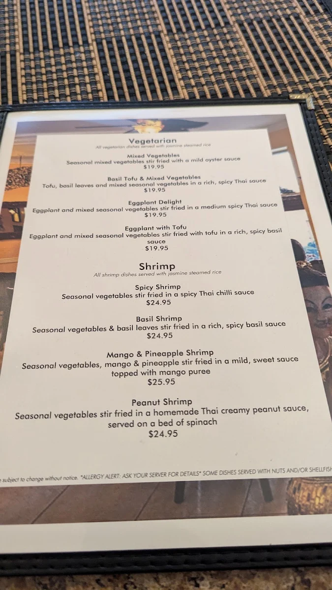 Menu, Bualai Taste of Thai