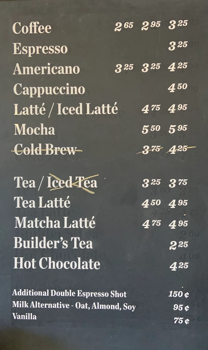 Menu, Parlour Coffee