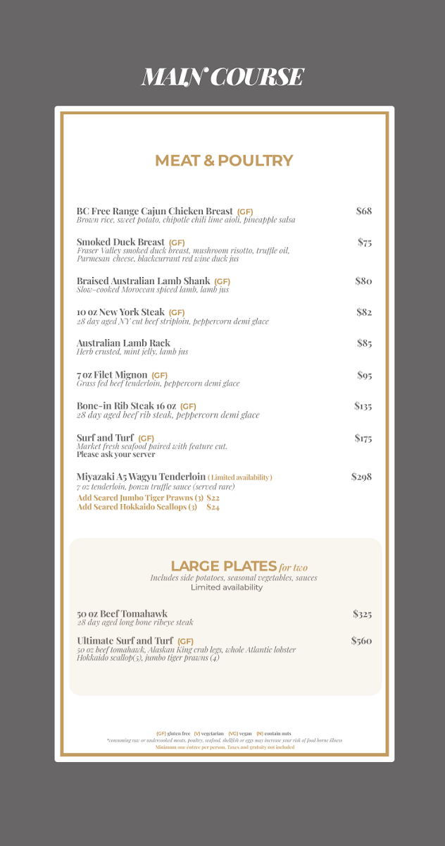 Menu, Top Of Vancouver Revolving Restaurant