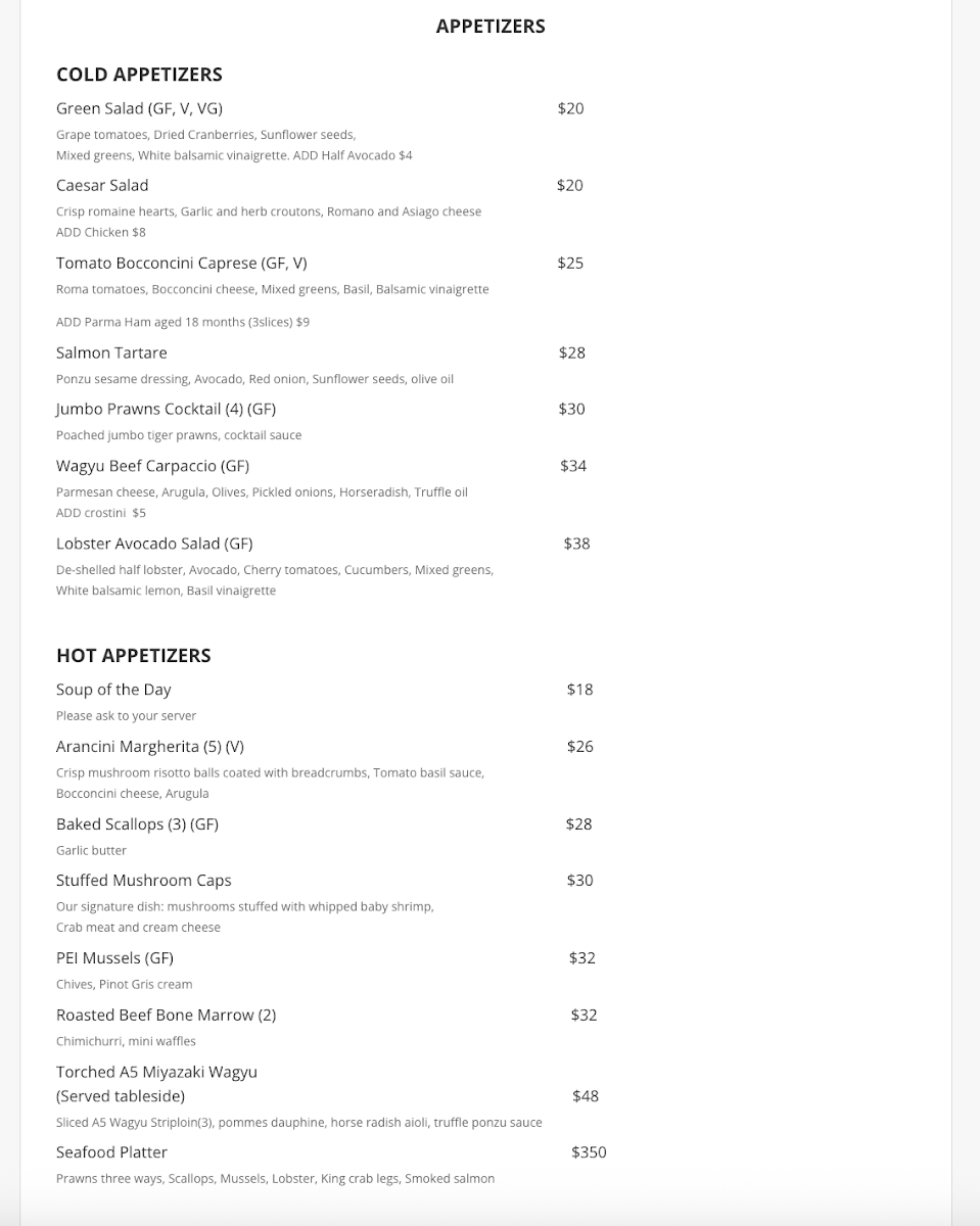 Menu, Top Of Vancouver Revolving Restaurant