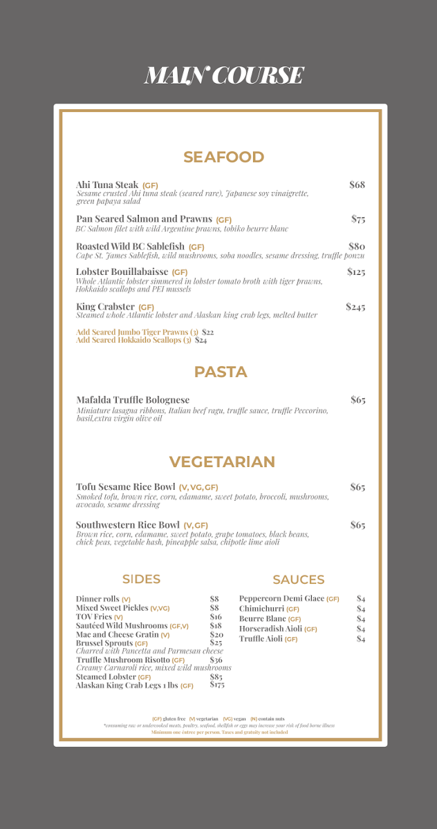 Menu, Top Of Vancouver Revolving Restaurant