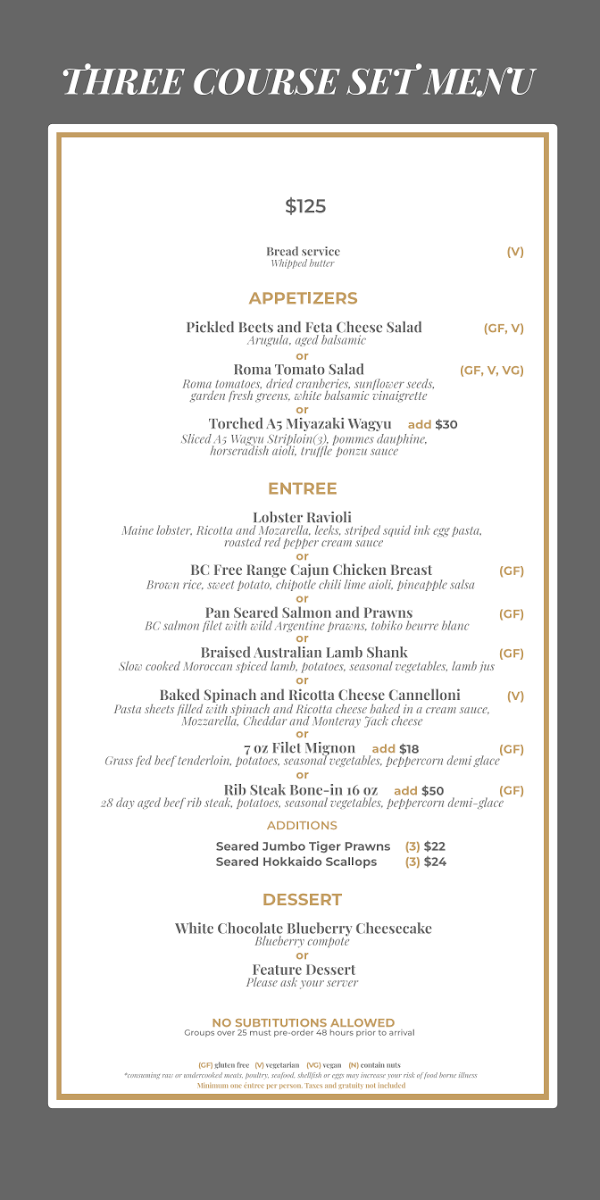 Menu, Top Of Vancouver Revolving Restaurant