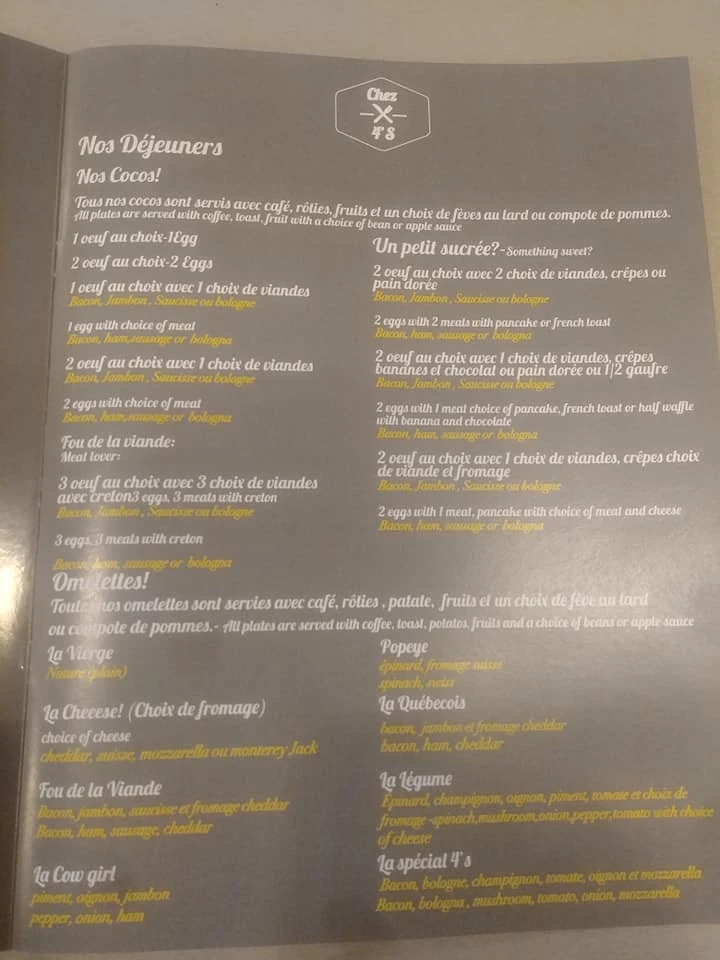 Menu, Chez 4’s