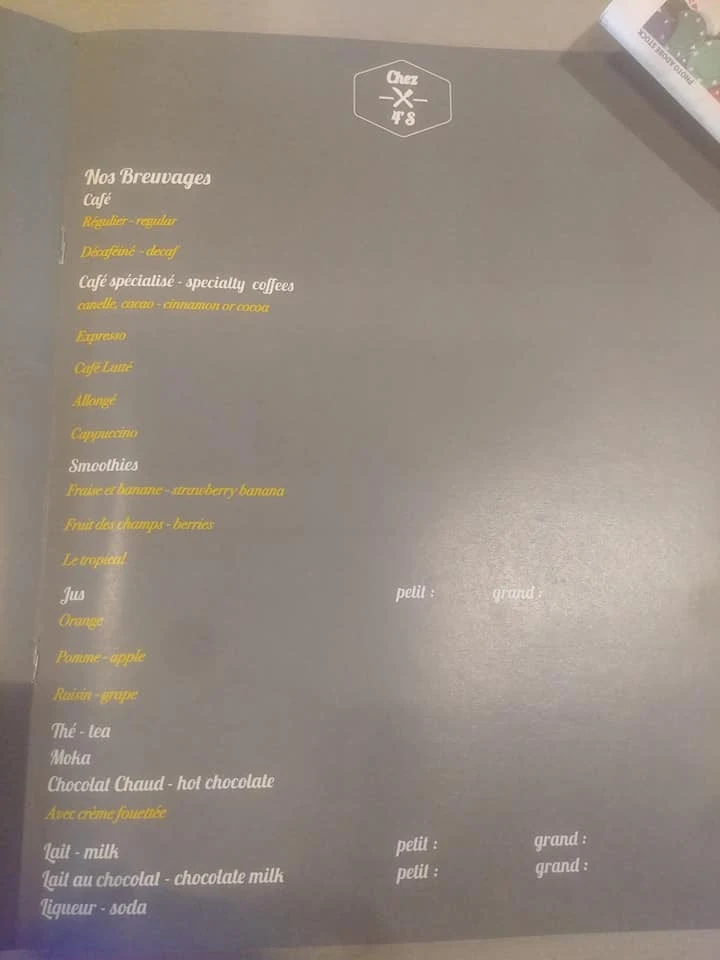 Menu, Chez 4’s