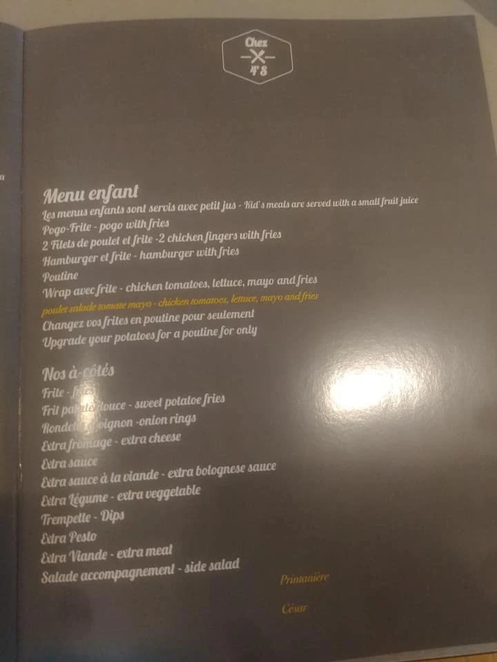 Menu, Chez 4’s