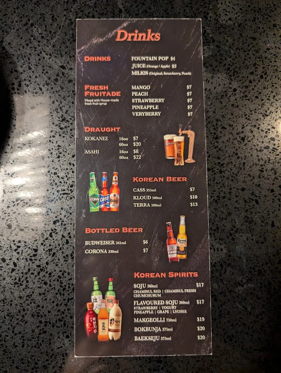 Menu, Baekjeong Korean BBQ House