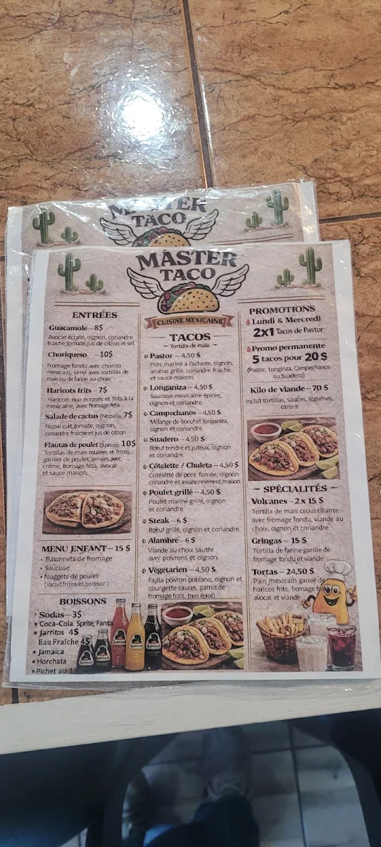 Menu, MASTER TACO Mexican Restaurant