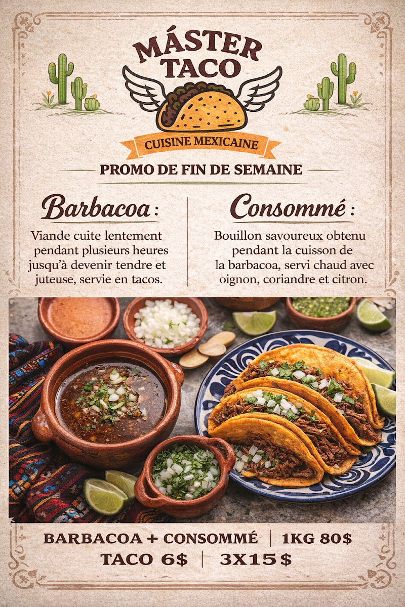 Menu, MASTER TACO Mexican Restaurant