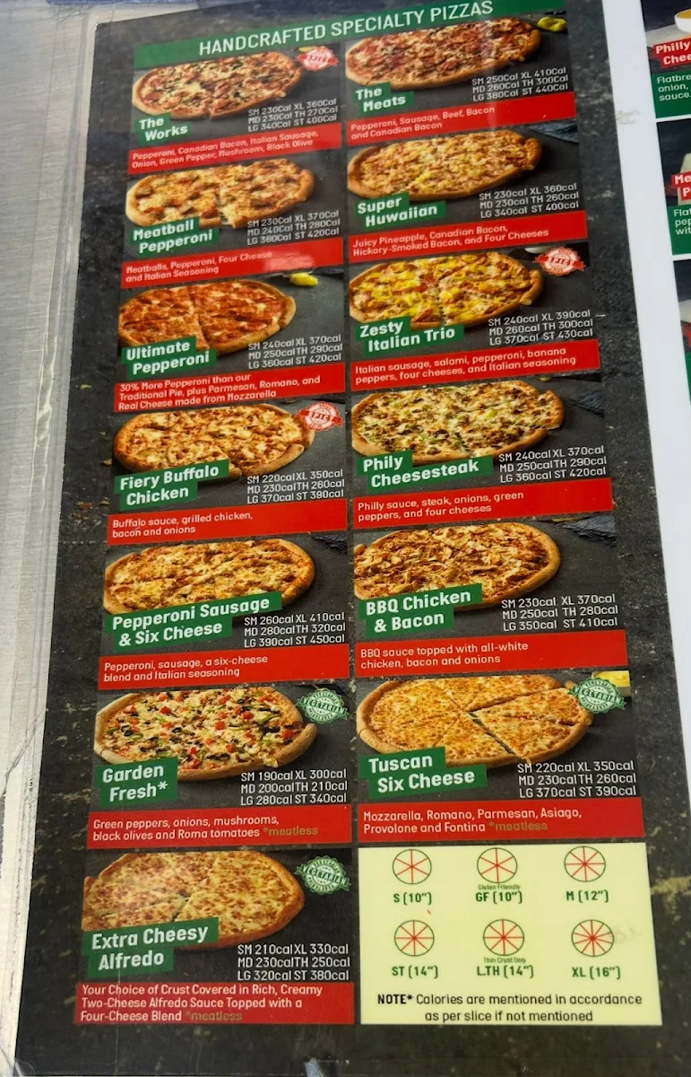 Menu, Papa Johns Pizza