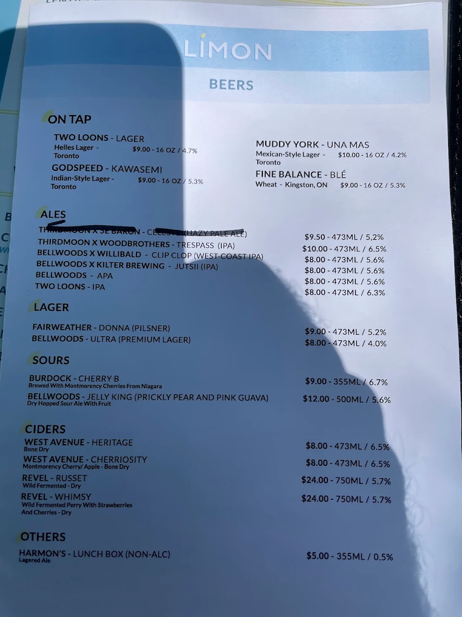 Menu, Limon Beaches