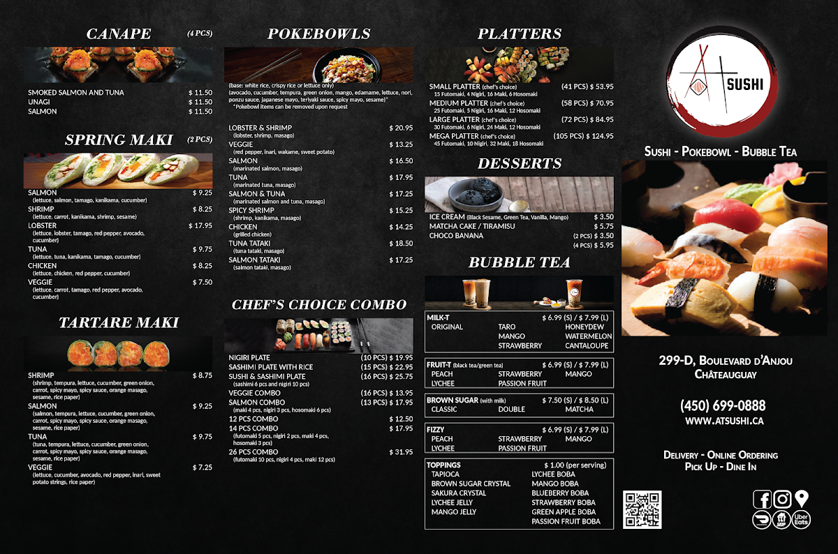 Menu, AT Sushi & Bubble Tea