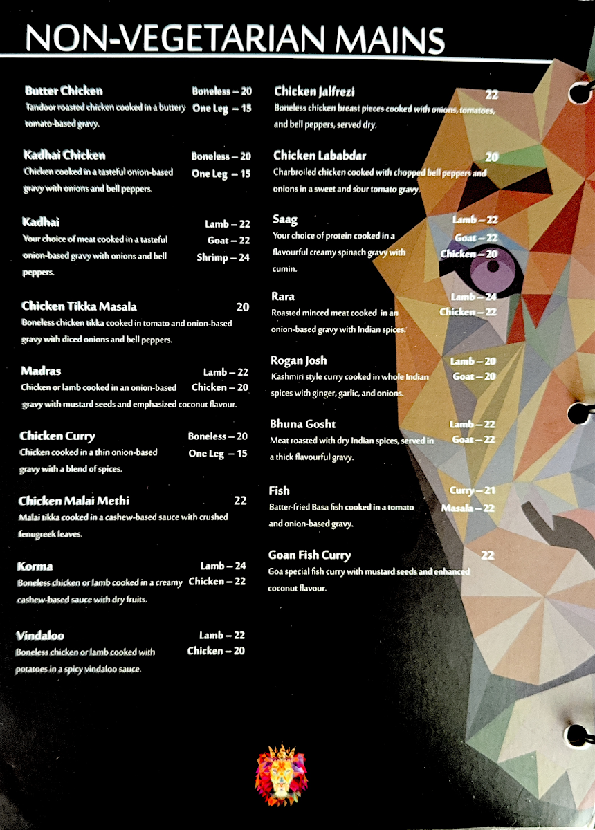 Menu, Oh Bombay London