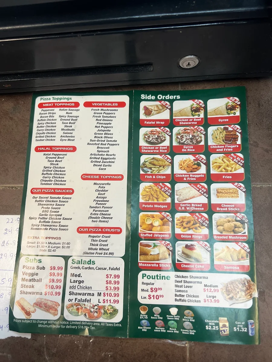 Menu, Greenhill Pizza and Wings