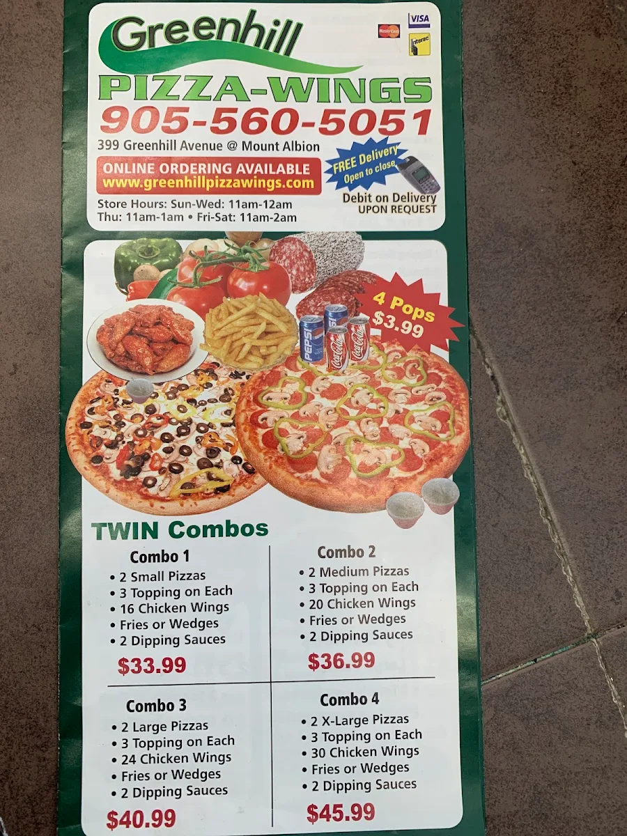 Menu, Greenhill Pizza and Wings