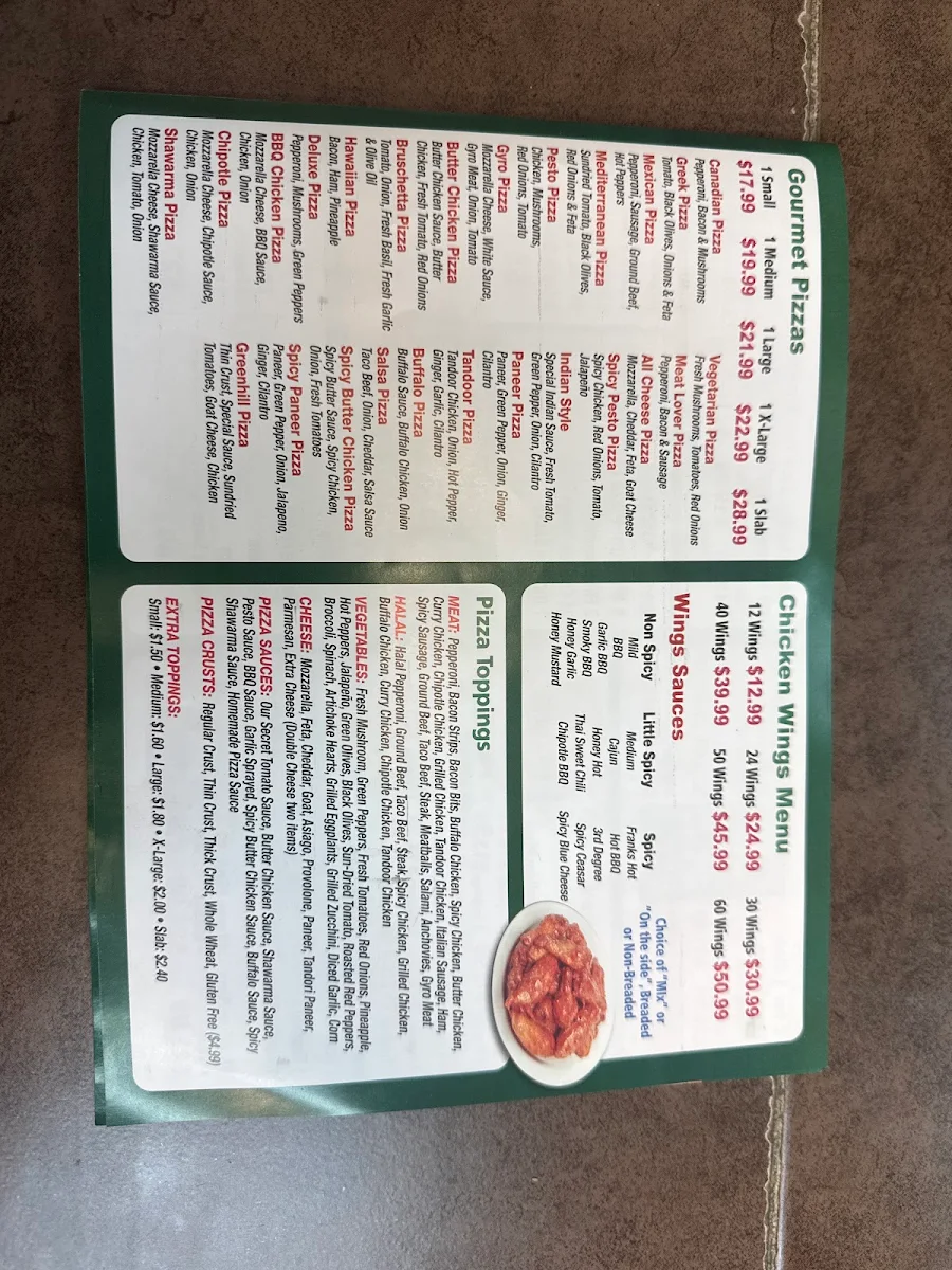 Menu, Greenhill Pizza and Wings