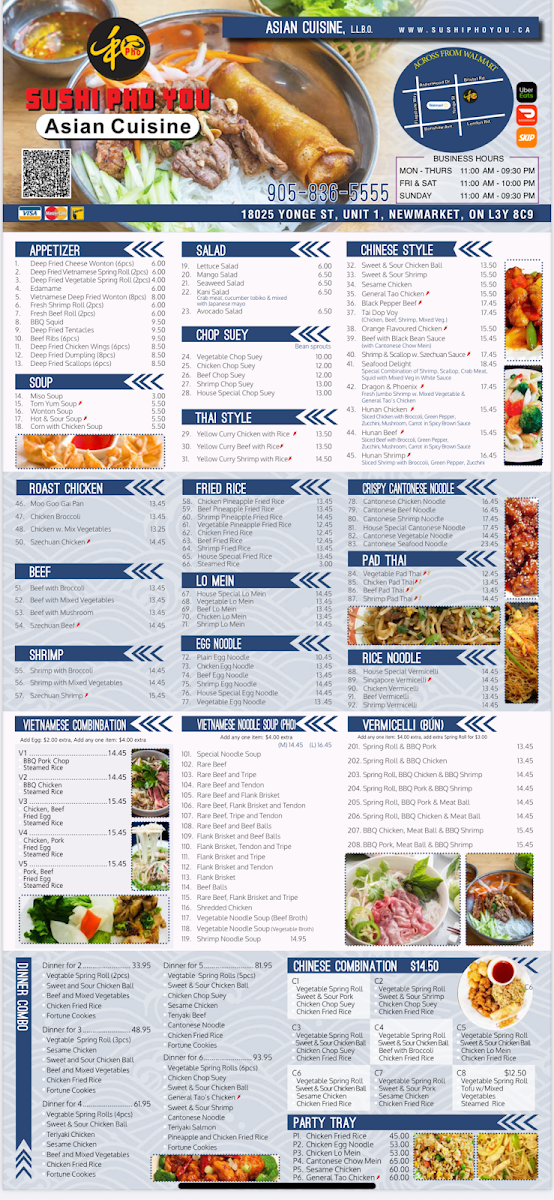 Menu, Sushi Pho You
