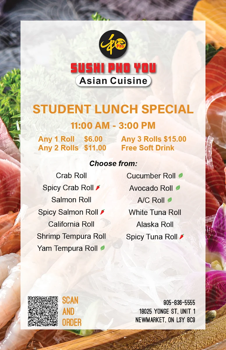 Menu, Sushi Pho You