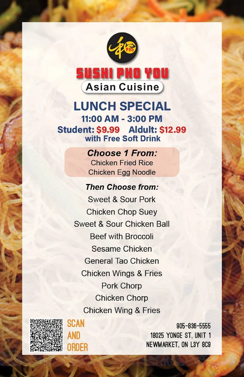 Menu, Sushi Pho You