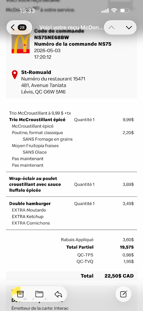 Menu, McDonald's