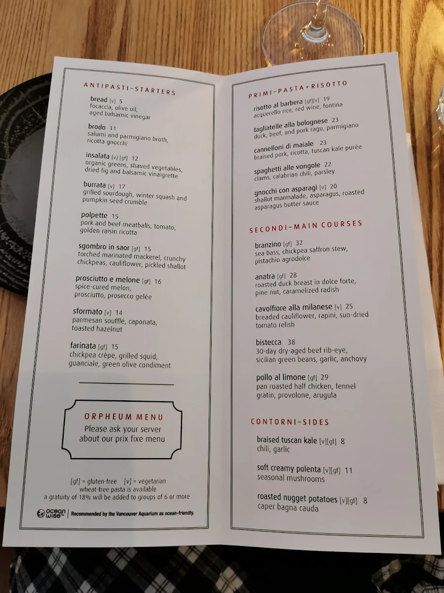 Menu, Cibo Trattoria
