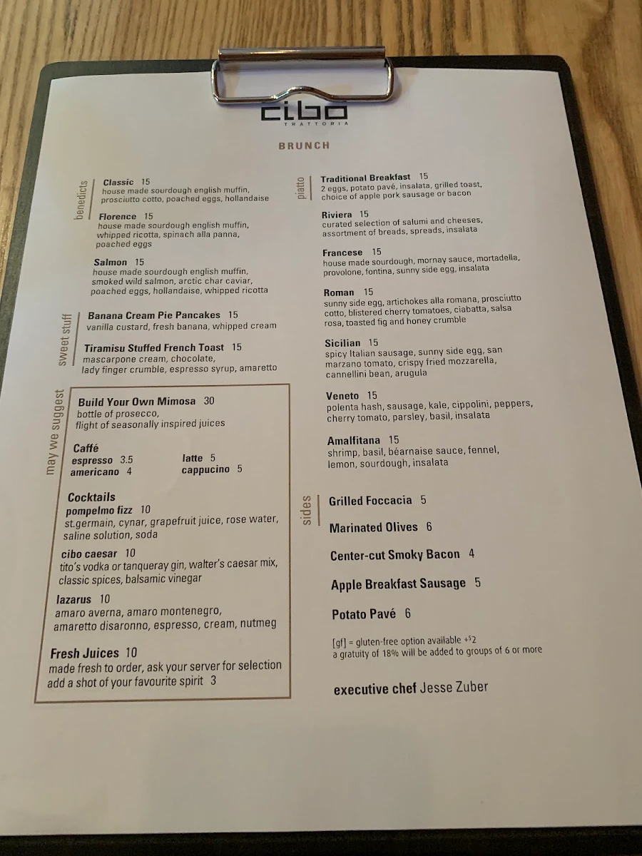 Menu, Cibo Trattoria