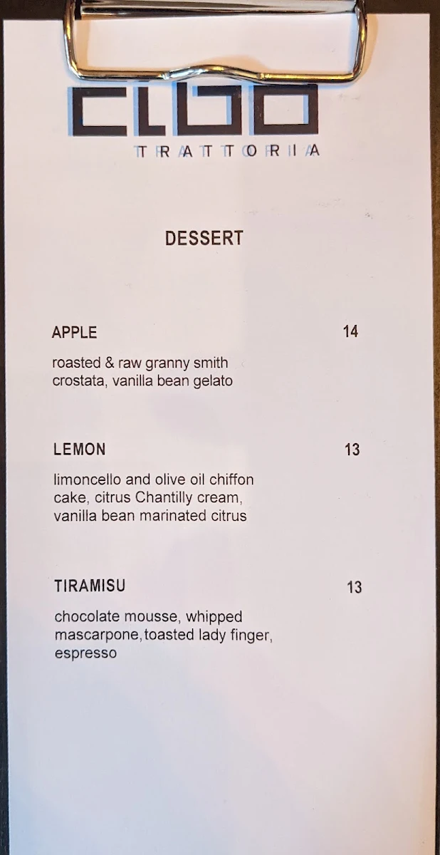 Menu, Cibo Trattoria