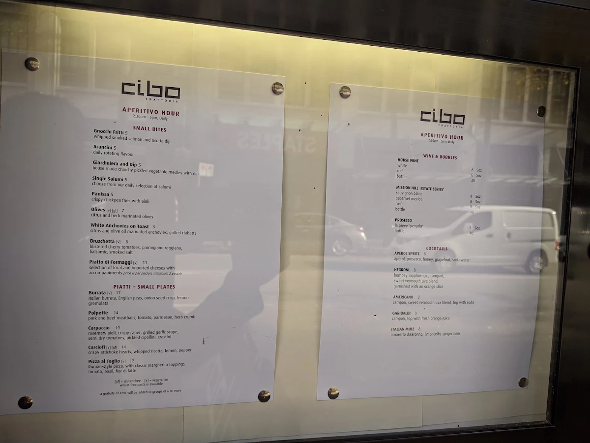 Menu, Cibo Trattoria