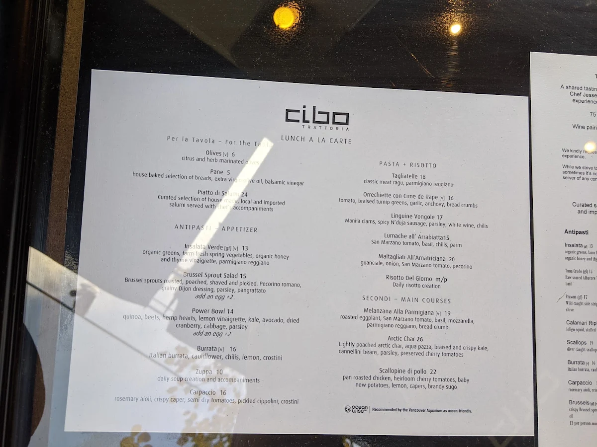 Menu, Cibo Trattoria
