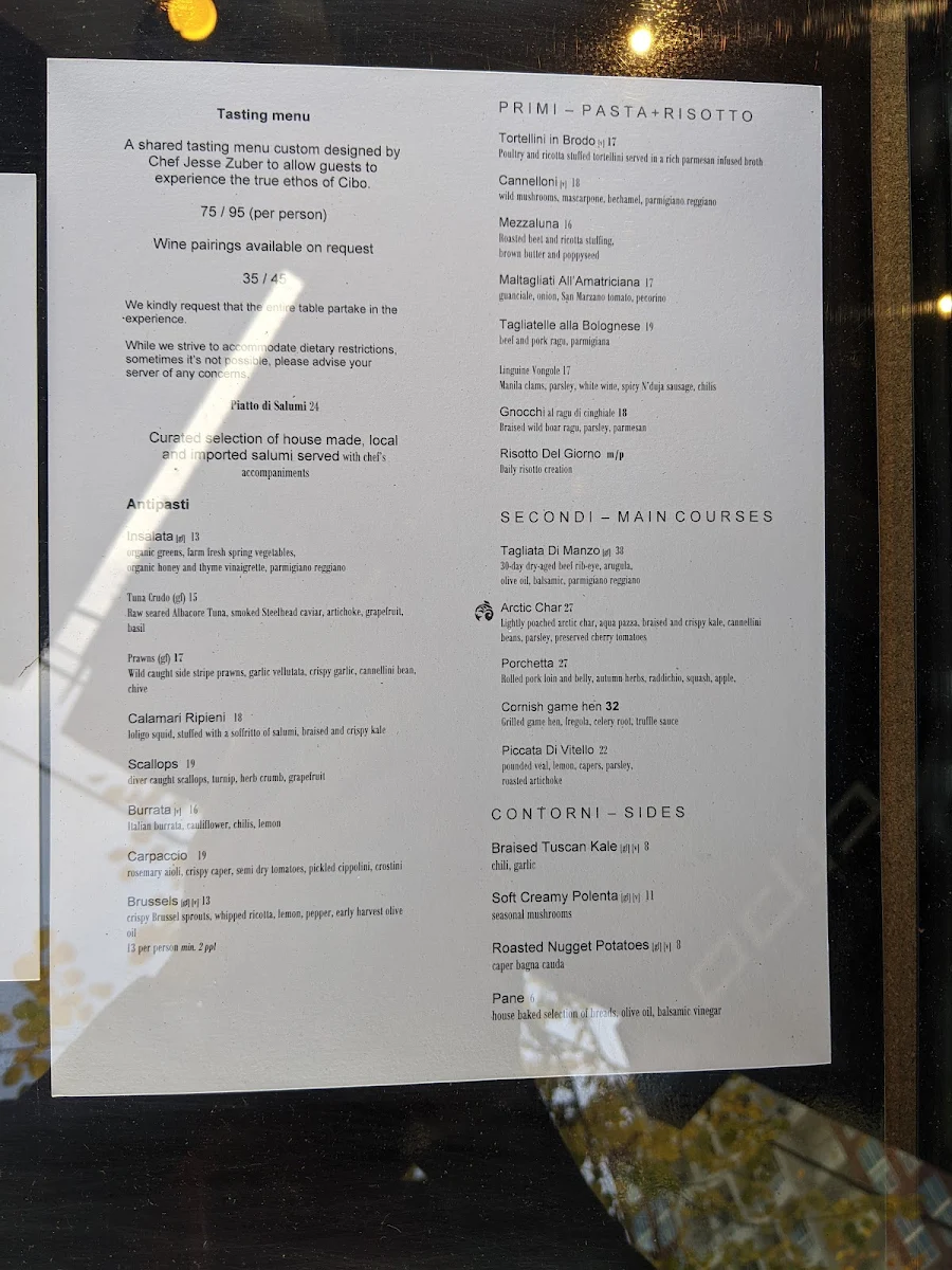 Menu, Cibo Trattoria