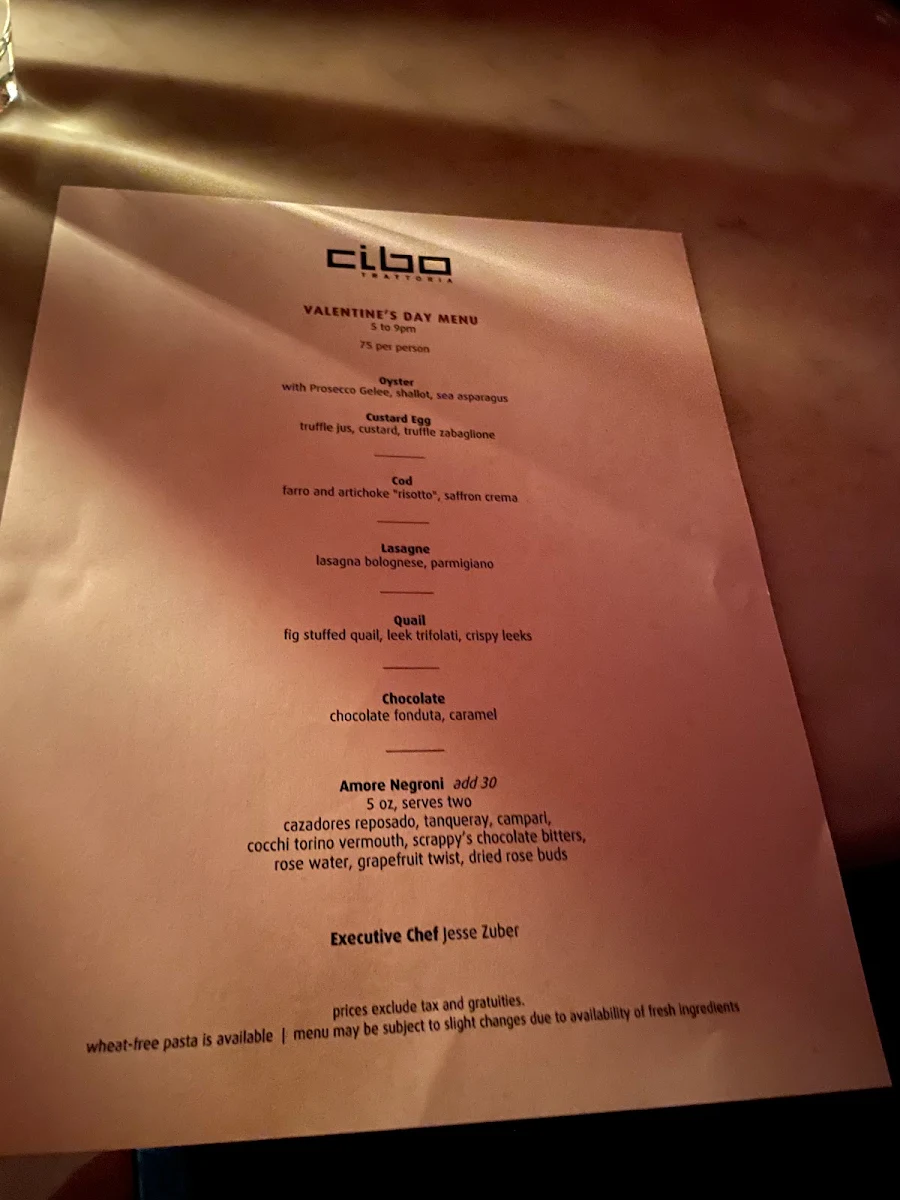 Menu, Cibo Trattoria