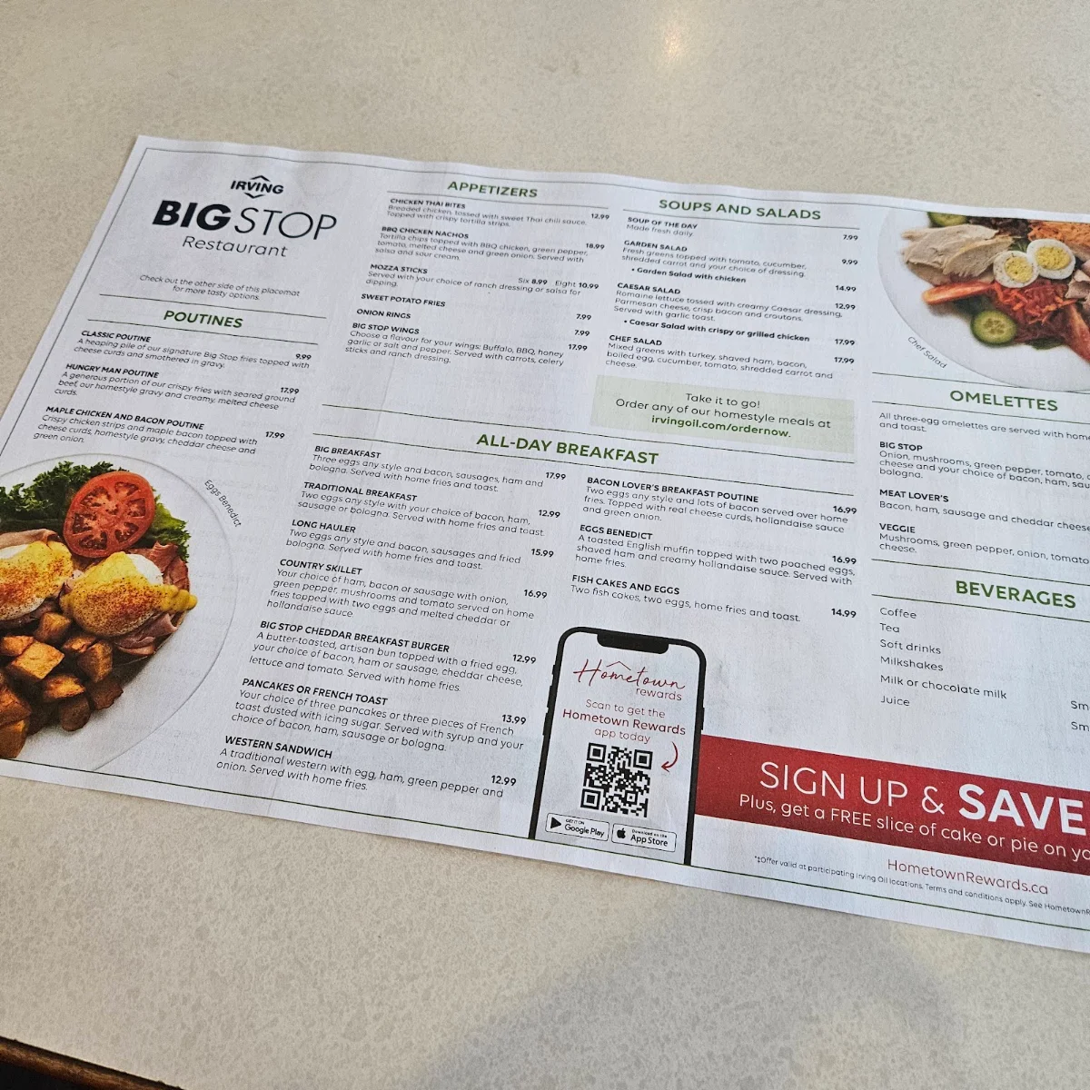 Menu, Mount Pearl Big Stop Restaurant