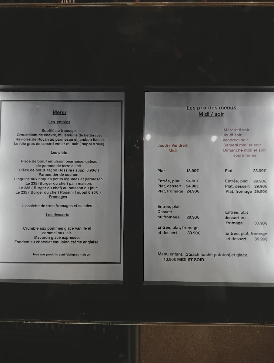 Menu, restaurant 235