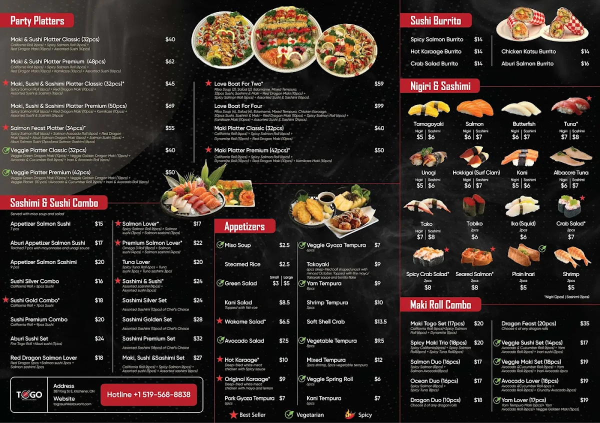 Menu, Togo Sushi