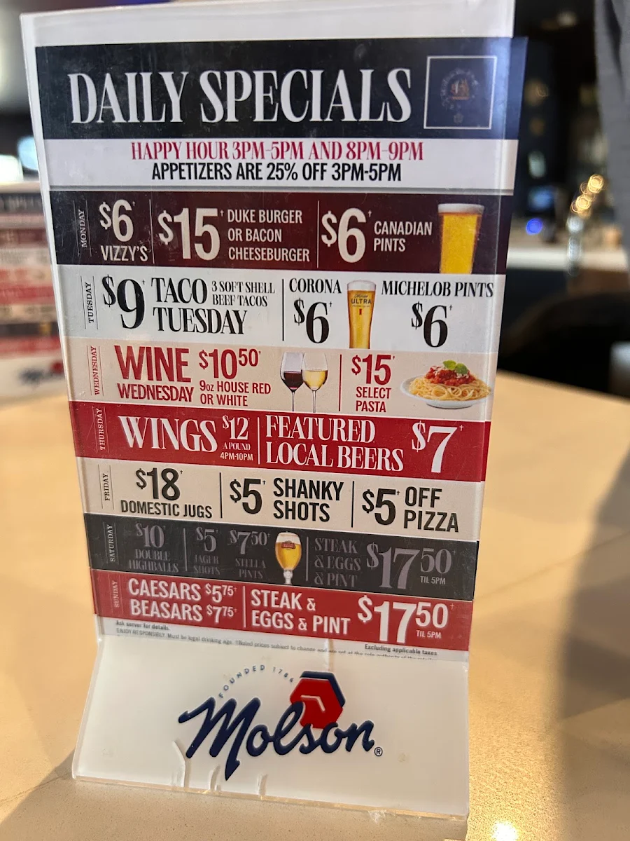 Menu, East 75 Restaurant and Lounge